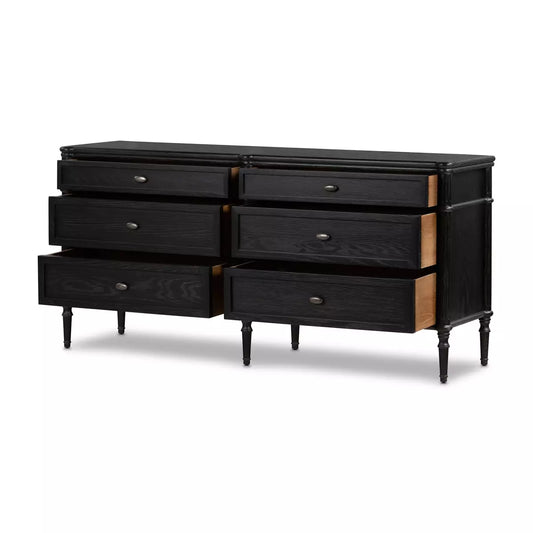 Louis 6 Drawer Dresser - Distressed Black